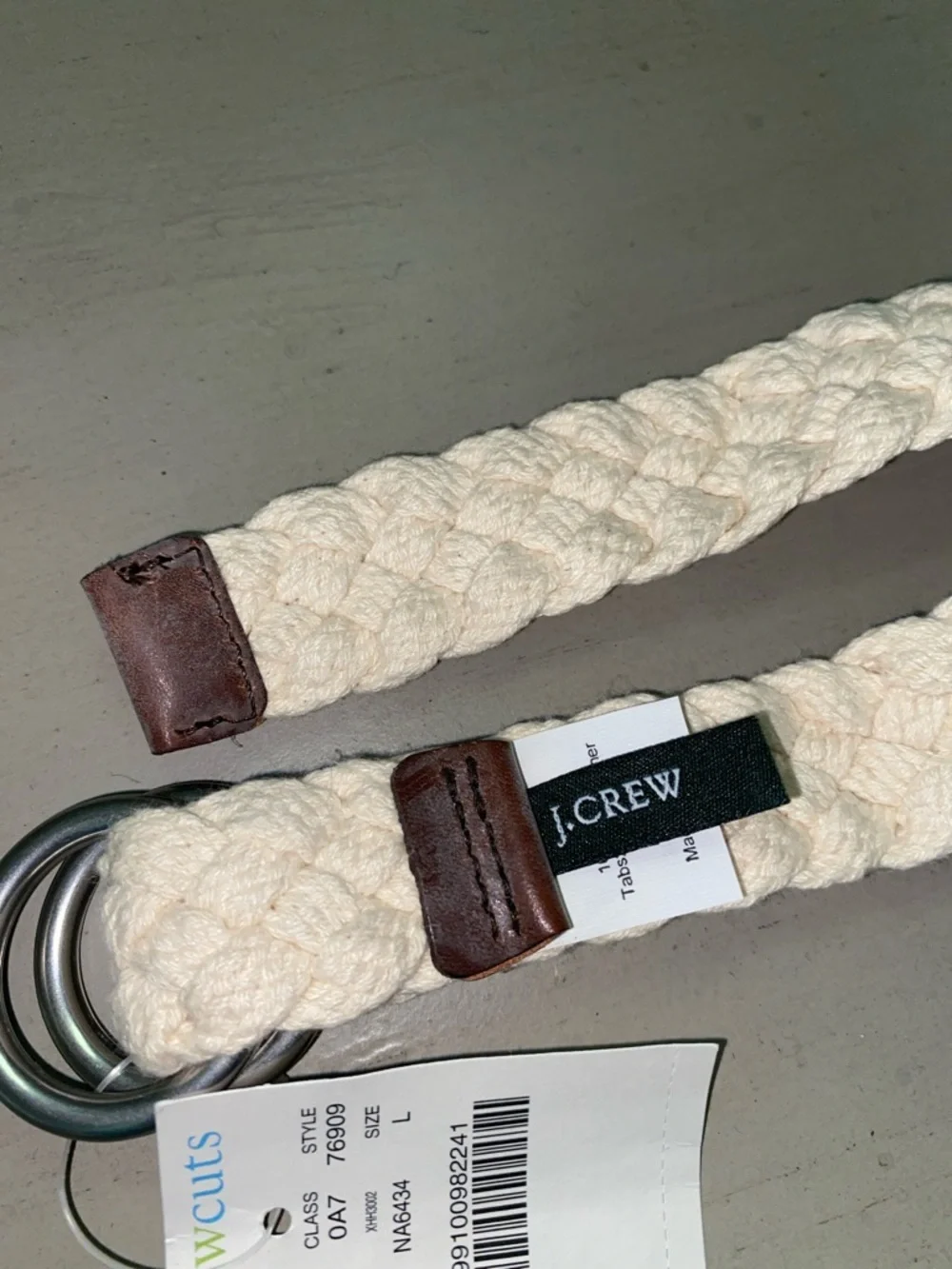 New J. Crew youth large belt, casual, neutral brown leather ends, 31”
